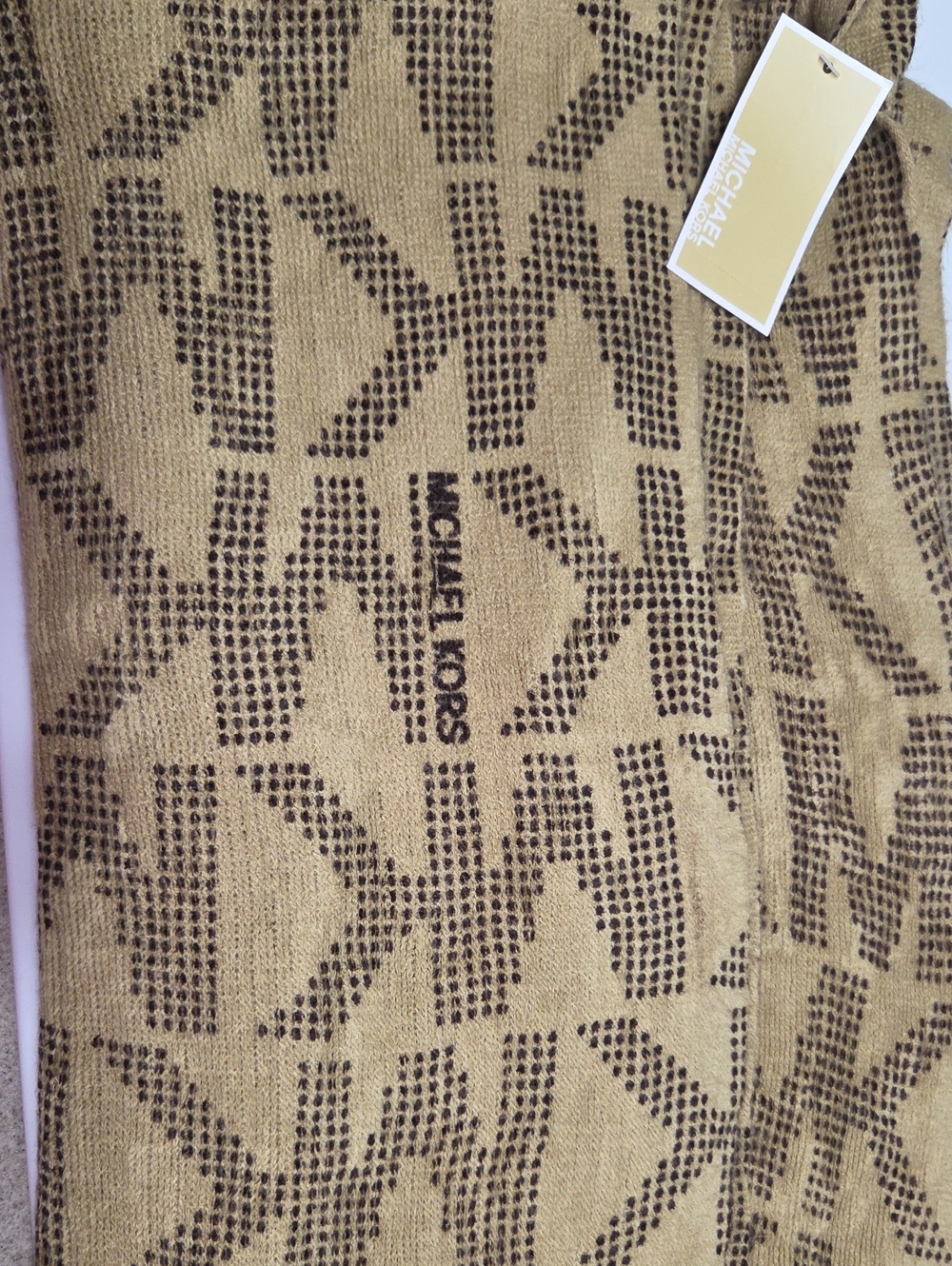 Michael Kors Tan & Brown Logo Knit Wrap Scarf
